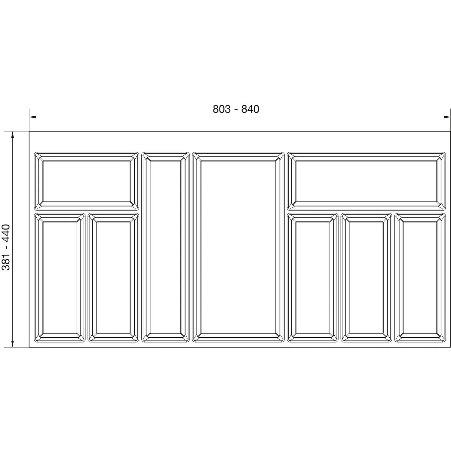 Agoform Besteckeinsatz Classico, kürzbar, mit Fächern. Maße 803-840x381-440mm für Schubladenorganisation.