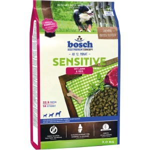 Bosch Sensitive Lamm & Reis Hundefutter, 3kg Sack für sensible Hunde.