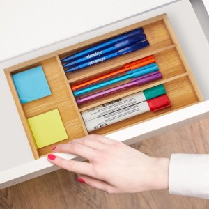 Relaxdays Schubladenorganizer Bambus Natur 4 Fächer 28 cm x 16 cm x 4 cm