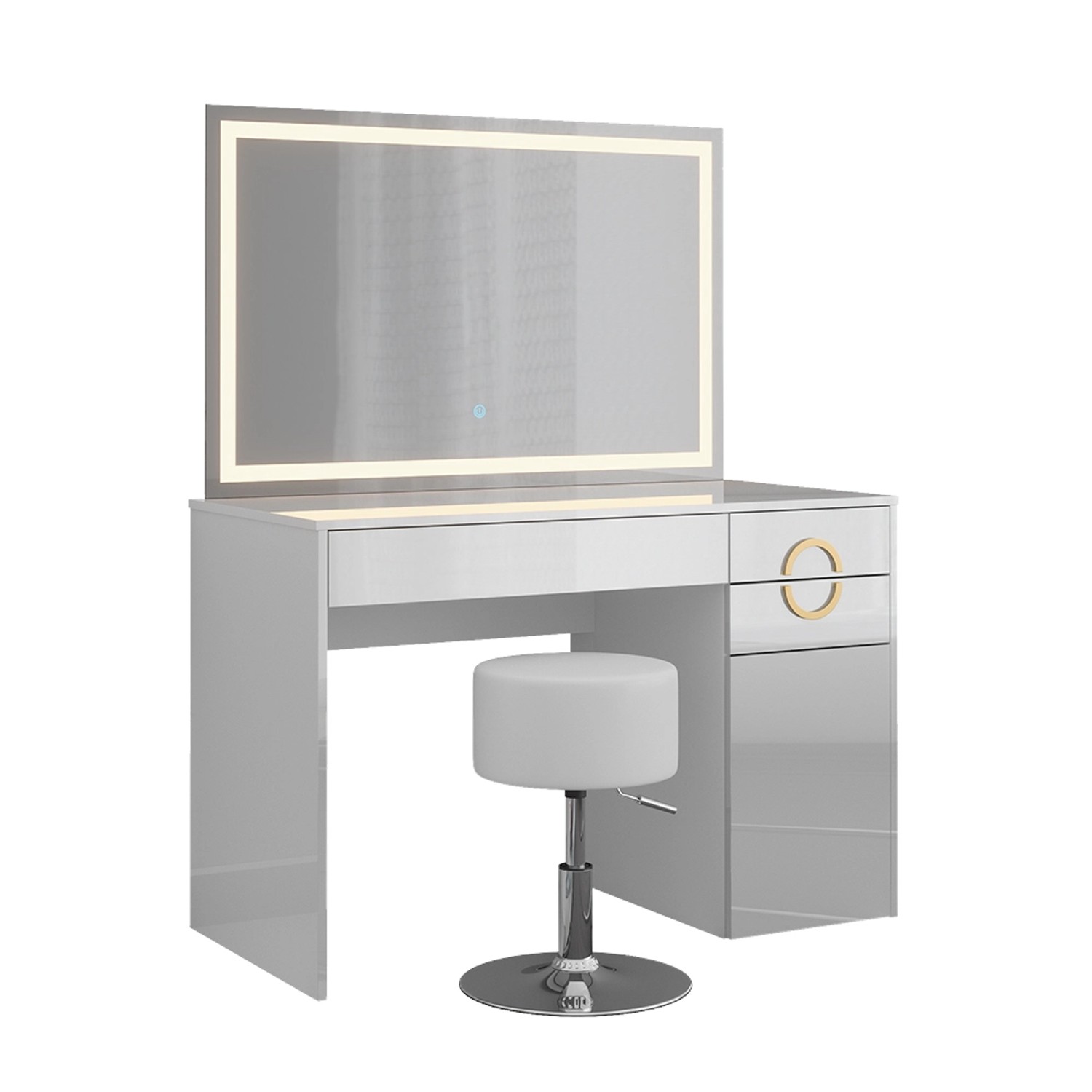 Vicco Schminktisch Adela Weiß/Weiß 115 cm mit LED Spiegel und Hocker günstig online kaufen