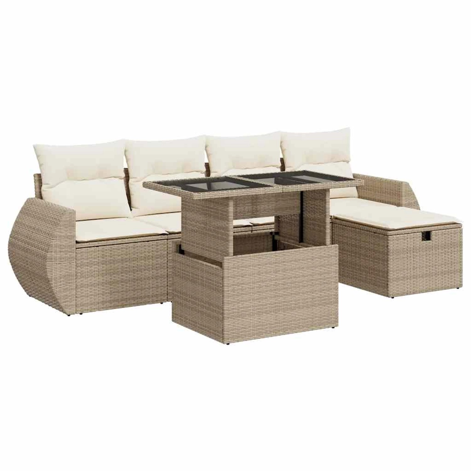 vidaXL 6-Tlg Garten-Sofagarnitur mit Kissen Beige Poly Rattan 3327888 günstig online kaufen