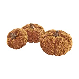 Kobolo Dekokürbis Set, 3 Textil-Kürbisse in Orange, Herbstdeko für Tisch und Fensterbank.