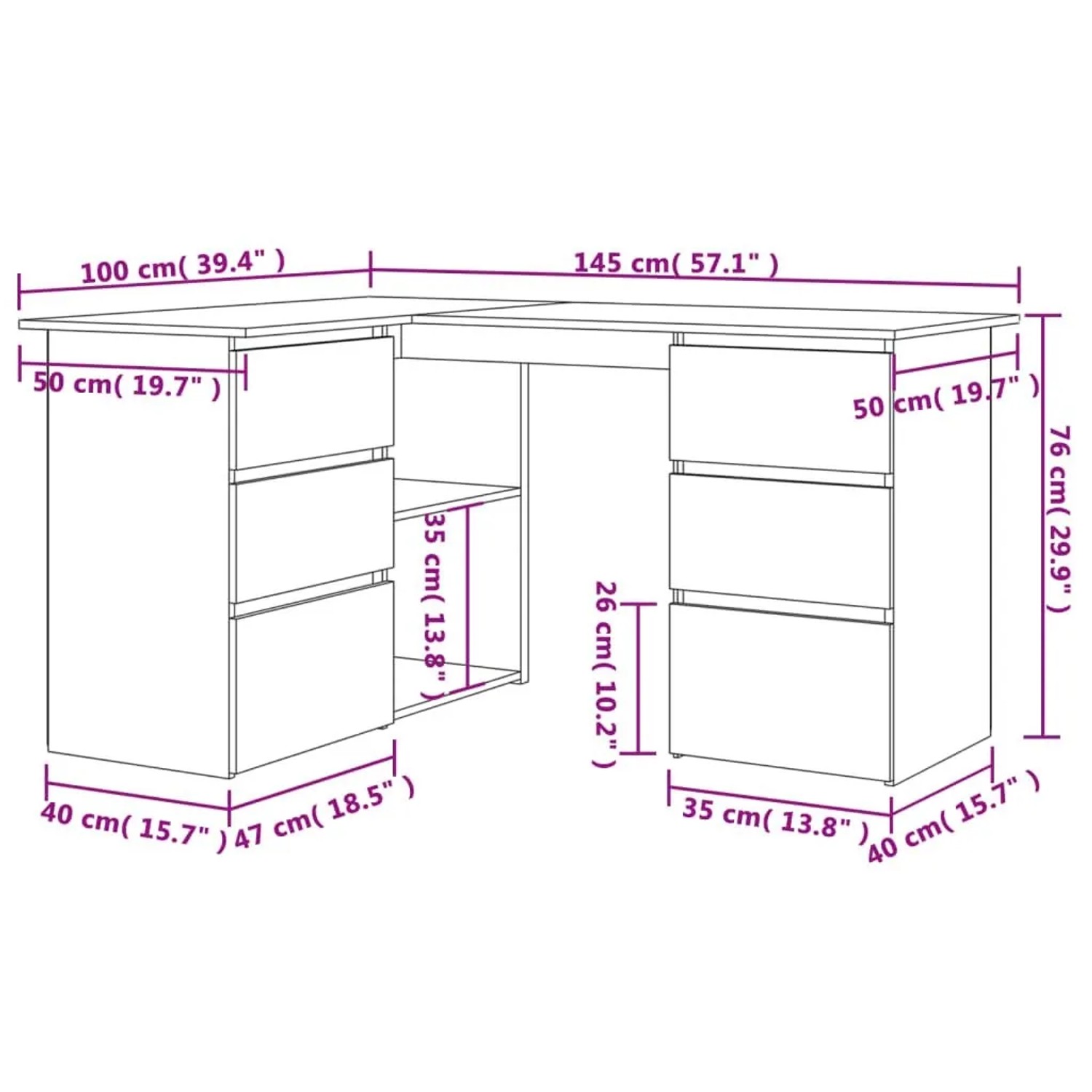 vidaXL Eckschreibtisch Weiß 145x100x76 cm Holzwerkstoff 801089_8