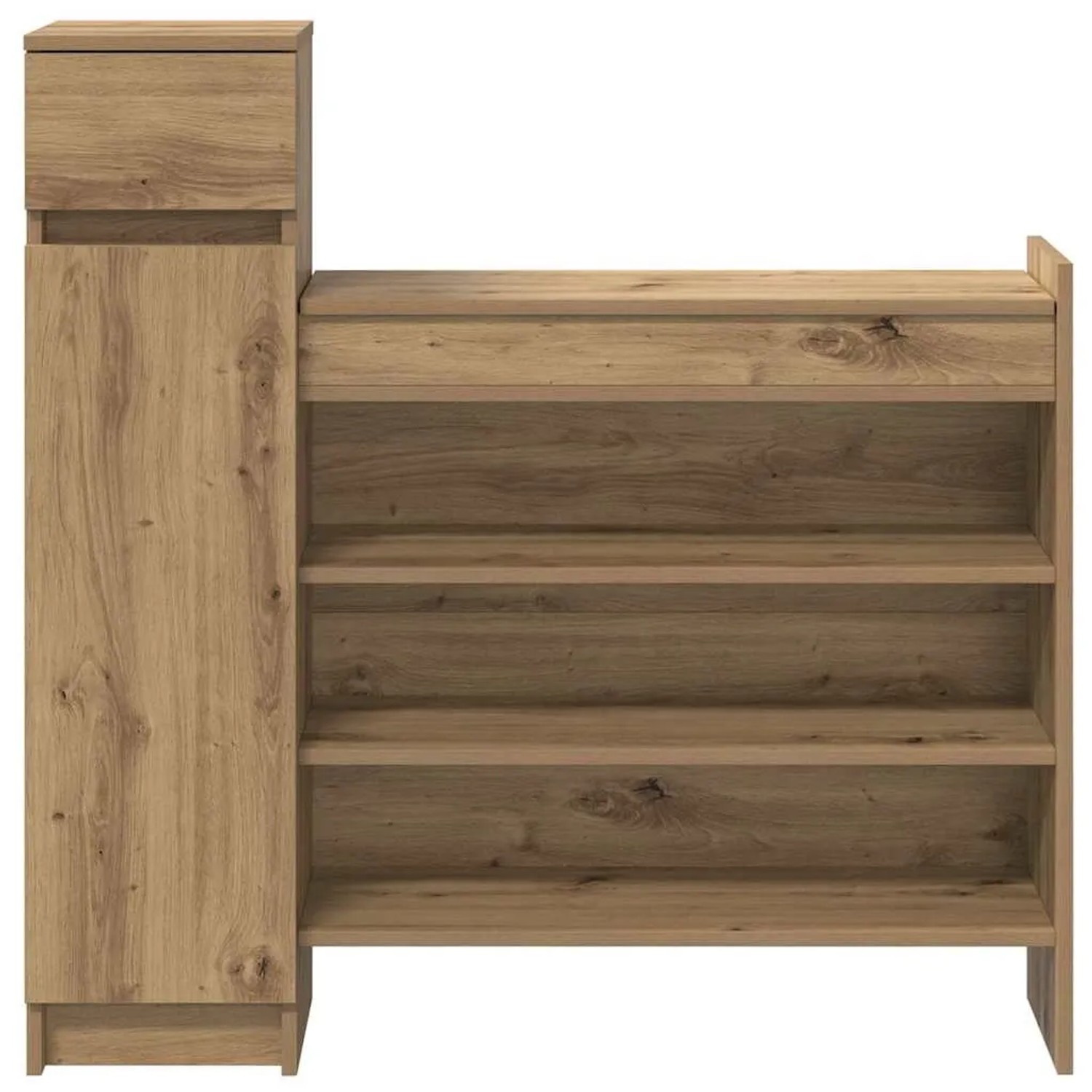 vidaXL Schuhschrank Eiche Handwerklich mit Regal, Tür und Schublade. Rustikale Schuhkommode aus Holzwerkstoff für den Flur.
