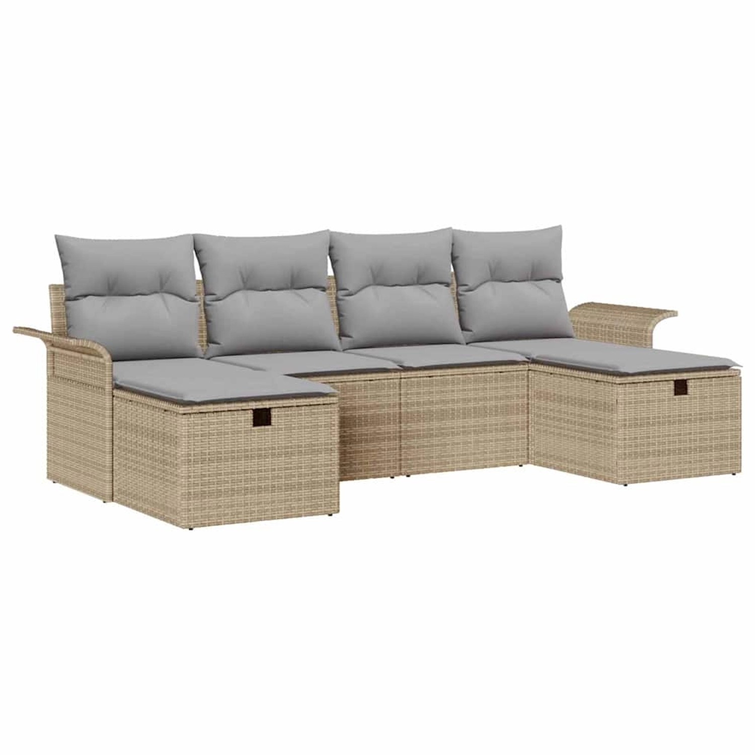 vidaXL Garten-Sofa-Set mit Kissen mit Speicher 6-Tlg Beige Poly Rattan 3360 günstig online kaufen