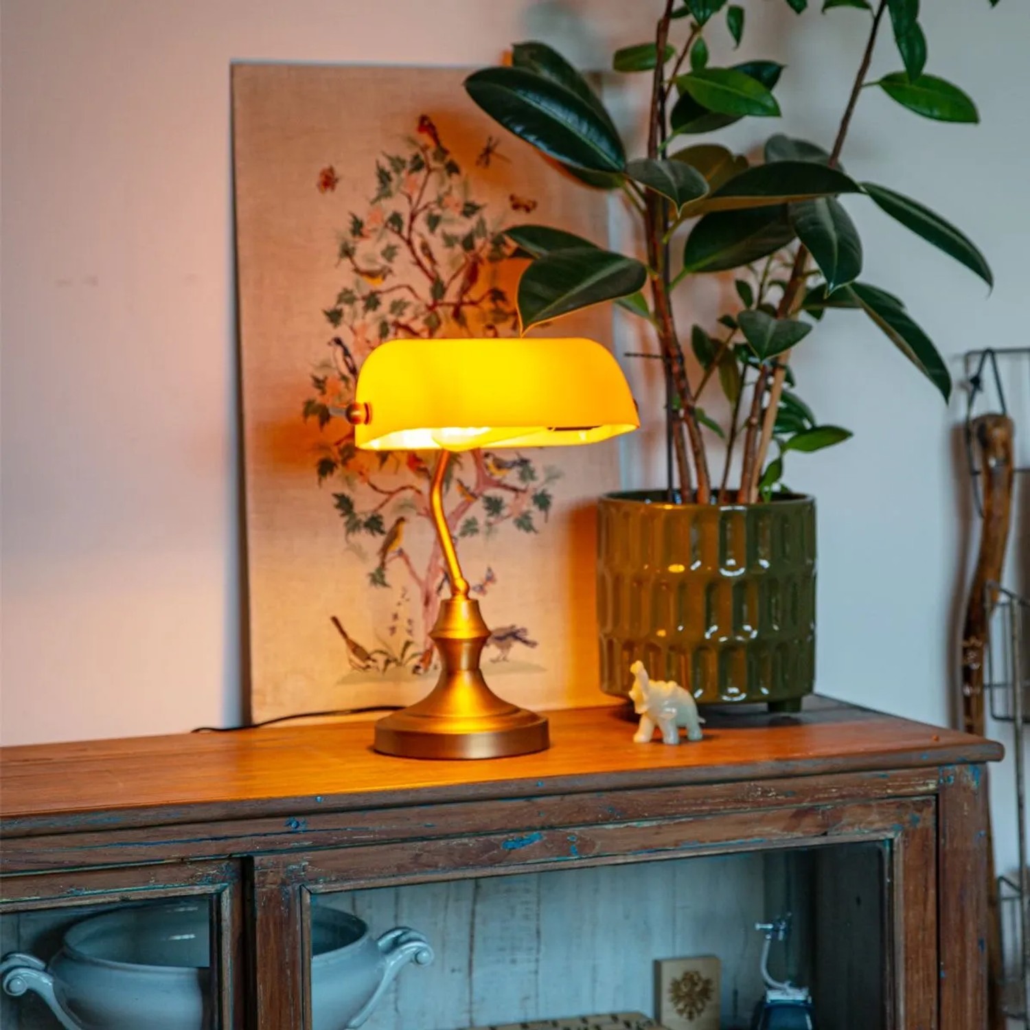 QAZQA Klassische Notarlampe Bronze mit Braunglas Banker_2