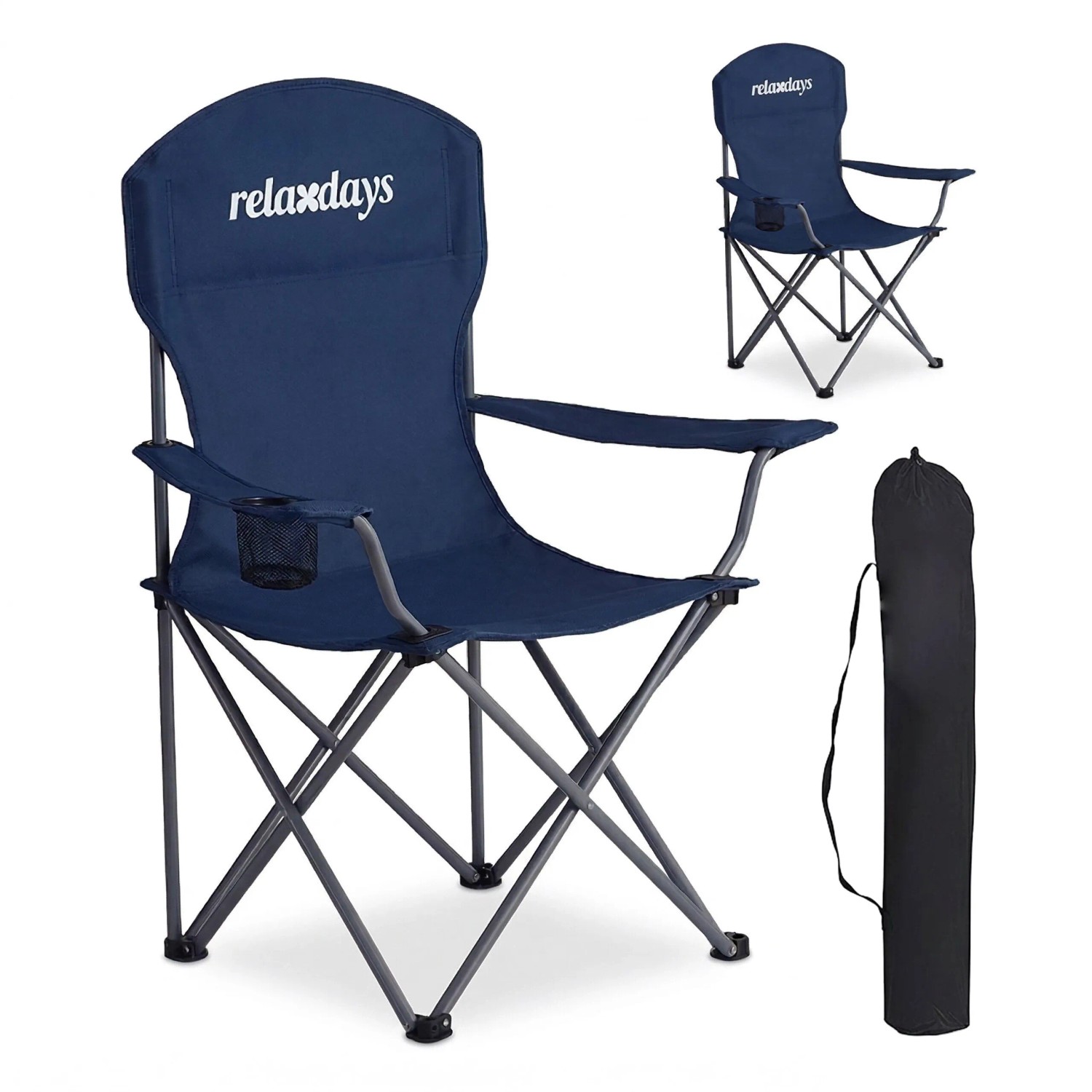 Relaxdays Campingstuhl 2er Set Eisen Polyester Blau Faltbar Mit Getränkehalter 97 cm x 81 cm x 54 cm