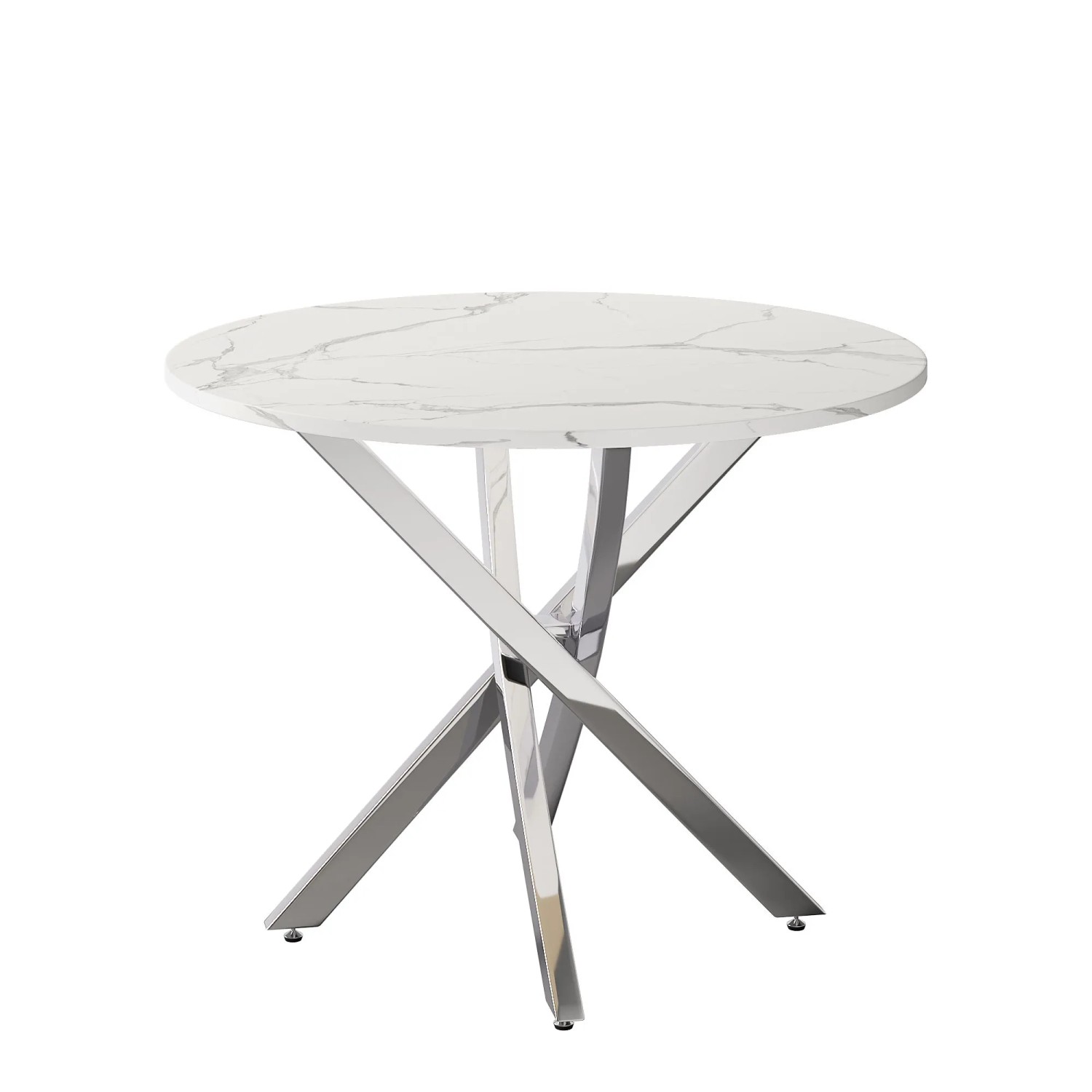 Merax Runder Esstisch 80 cm Marmoroptik Silber Weiß