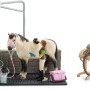 Schleich Horse Club Waschplatz Spielset mit Pferd, Reiterin, Waschstation und Sattelhalter.