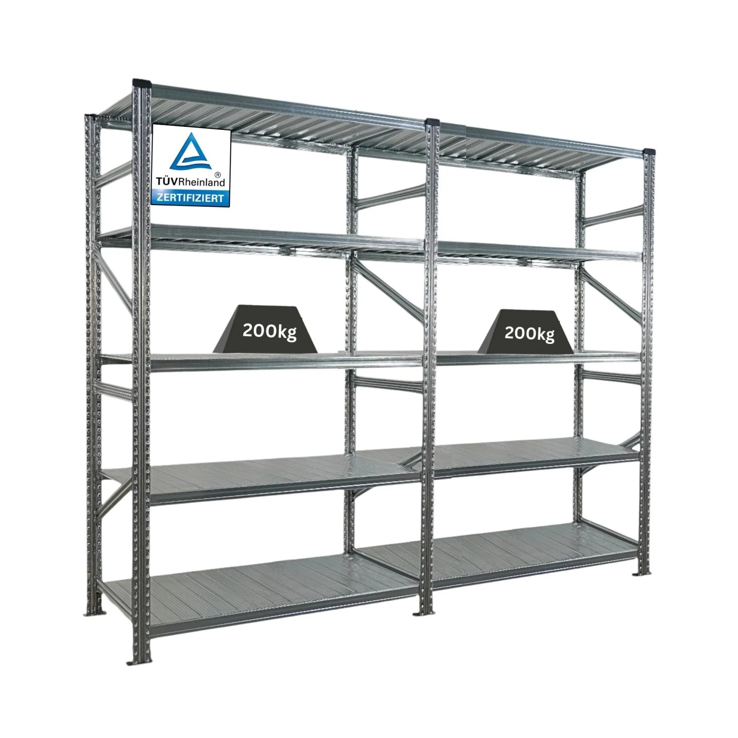 PROREGAL Fachbodenregal Stecksystem Proximo Grundregal HxBxT 200 x 150 x 60 cm 7 Ebenen Fachlast 180 kg Beidseitig Verzinkt