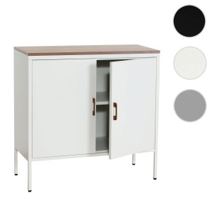Weiße MCW Kommode L84-2 mit zwei Türen, Holzplatte und Metallgestell.