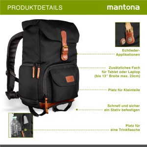 Mantona Fotorucksack Luis Junior Schwarz Fototasche Kamerarucksack Kameratasche