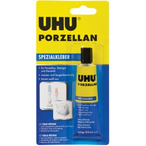Uhu Porzellan Spezialkleber, weiß, 30g Tube zum Kleben von Keramik, Steingut und Marmor.