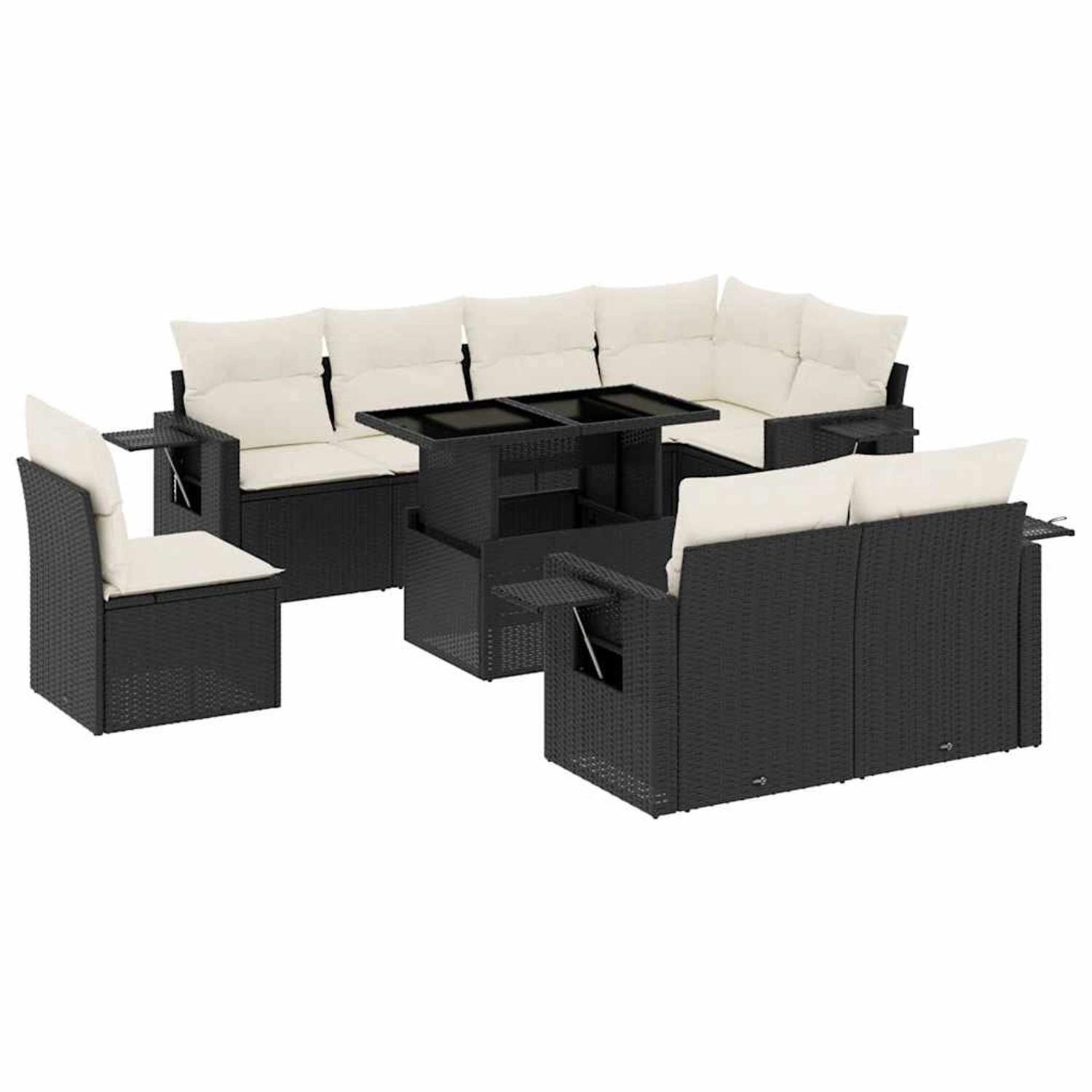 vidaXL 9-Tlg Garten-Sofagarnitur mit Kissen Schwarz Poly Rattan 3268036 günstig online kaufen