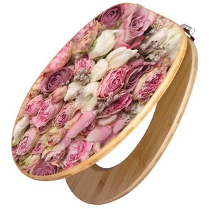 Banjado WC-Sitz aus Bambus mit Rosenmotiv. Toilettendeckel aus Holz für Standard WC.