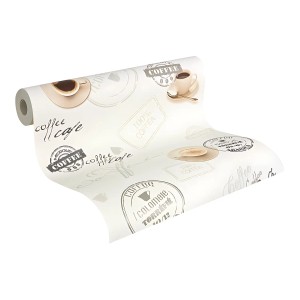 PROFHOME Tapete mit Kaffee-Motiv in Creme, Beige und Braun für Küche & Bad.