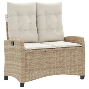 Verstellbare, beige VidaXL Gartenbank aus Rattan mit Kissen, 105x66x93 cm.
