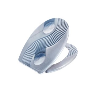 Sinobath Duroplast WC Sitz mit 3D-Wellen-Design. Weiß-grauer Toilettensitz mit Absenk-Automatik.