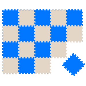 LittleTom Puzzlematte, 18-teilig, blau & beige, 30x30cm. Weiche Spielmatte für Babys und Kinder.