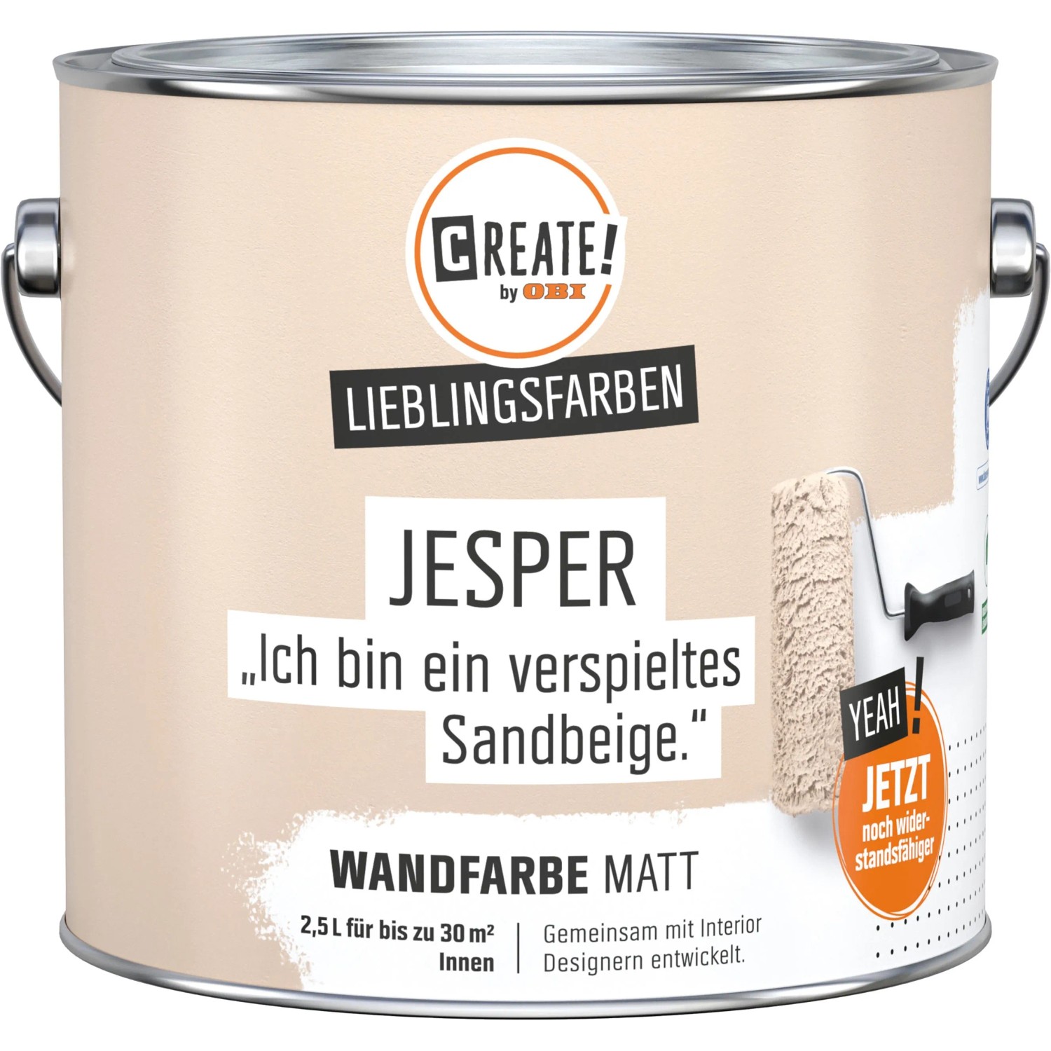 Farbeimer CREATE! by OBI Wandfarbe Lieblingsfarbe Jesper Sandbeige, matte Innenfarbe