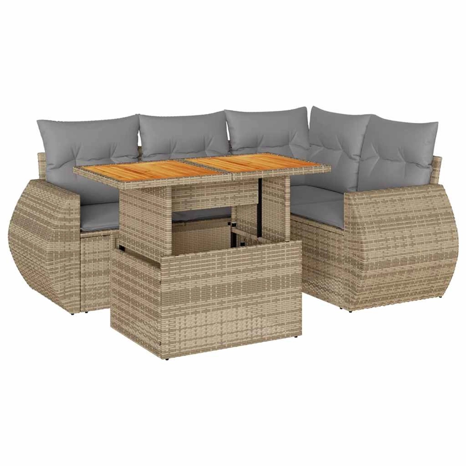 vidaXL 5-Tlg Garten-Sofagarnitur mit Kissen Beige Poly Rattan 3327258 günstig online kaufen