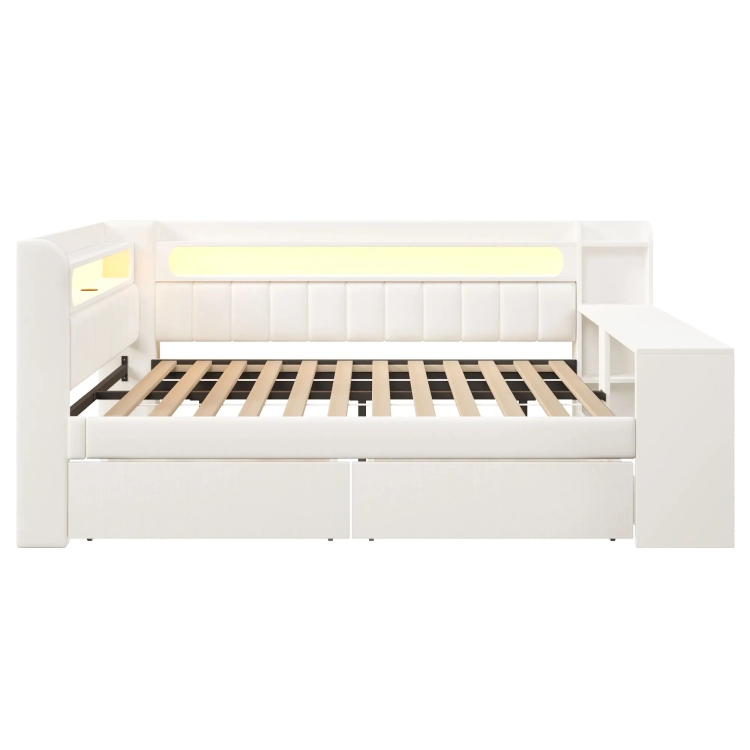 Merax Daybed 140x200 cm mit USB LED Schreibtisch 2 Schubladen Weiß