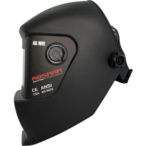 Schwarzer Absaar Schweißhelm mit automatischer Abdunkelung DIN 9-13 für optimalen Kopfschutz.