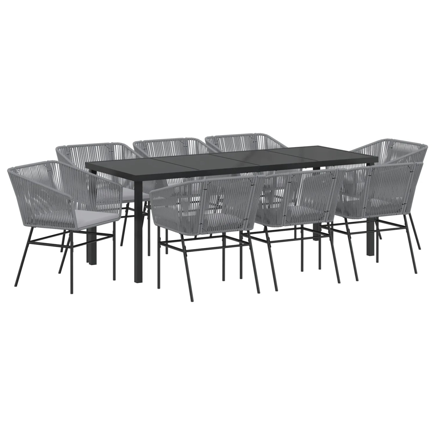 vidaXL 9-Teiliges Garten-Esszimmer-Set mit Kissen in Grau aus Poly Rattan 3380938