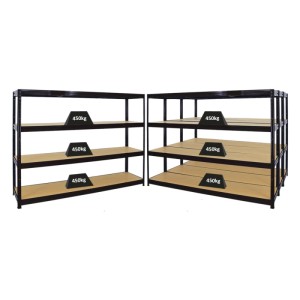 PROREGAL Schwerlastregal Dino 4er-Set, 180x240x60cm, Fachlast 450kg, schwarz.