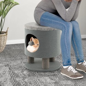 Costway Katzenmöbel Kletterbaum Katzenhöhle & Hocker Grau 40 x 40 x 47 cm