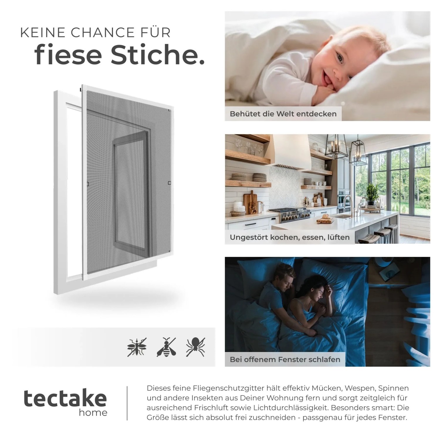 Tectake Fliegengitter Mit Aluminiumrahmen Für Fenster Zuschneidbar Wetter und Uv Beständig 120 x 140 cm 1 x 120 x 140 cm Weiß_5