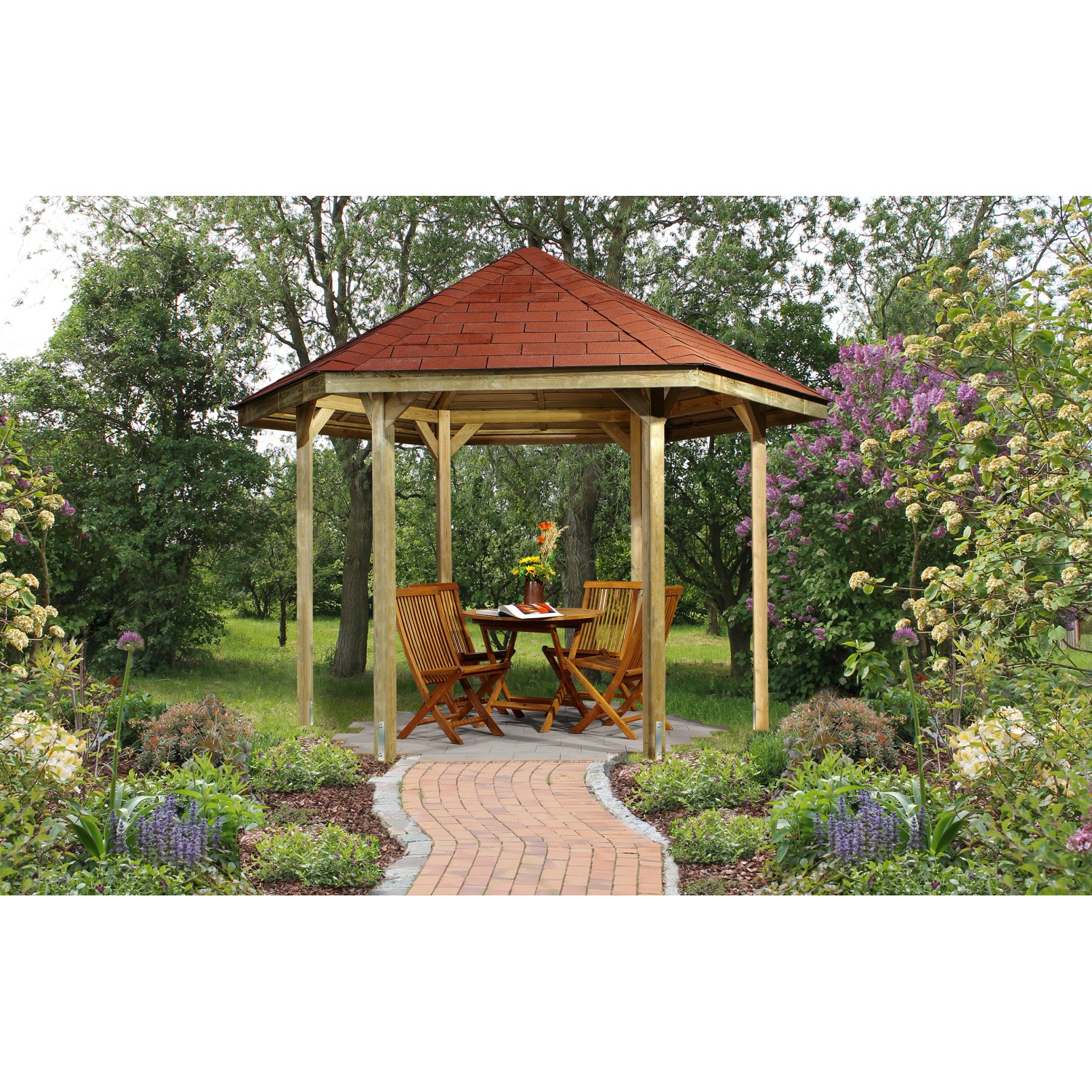 Weka Pavillon 656 Sparset Gr.1 mit Roten Dachschindeln 326 cm x 376 cm