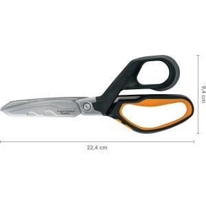 Fiskars PowerArc™ Hochleistungsschere, 21 cm, mit gebogenen Klingen für mehr Kraft beim Schneiden.