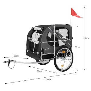 Hauki Hundeanhänger/Buggy 2in1, schwarz-grau, klappbar, bis 40kg, mit roter Warnfahne.