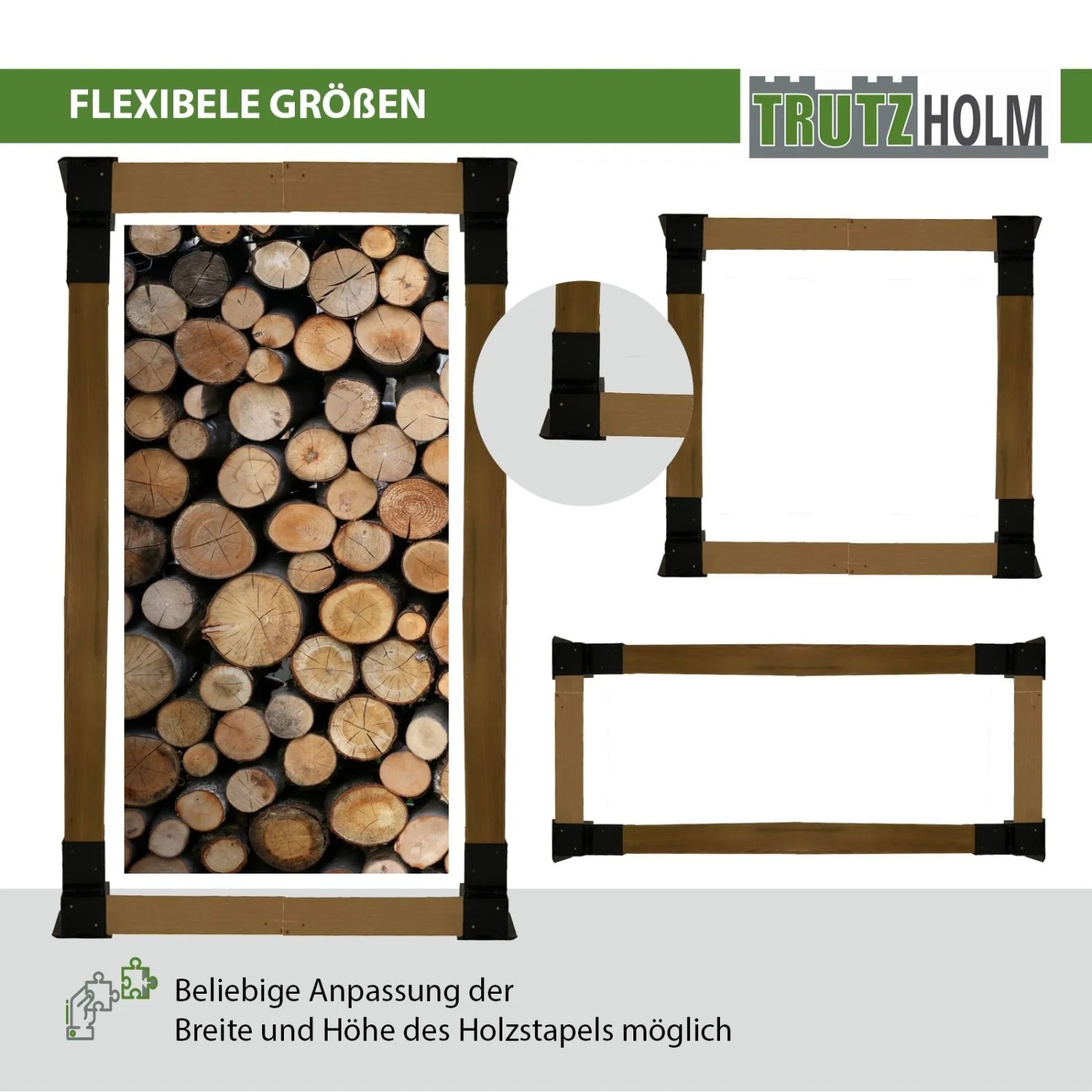 TRUTZHOLM Holzstapelhilfe 4er Set aus lackiertem Stahl, schwarz, für Kaminholz.