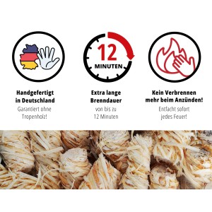 Valo Anzünder aus Holz und Wachs, umweltfreundlich und effizient für Kamin, Grill & Lagerfeuer.