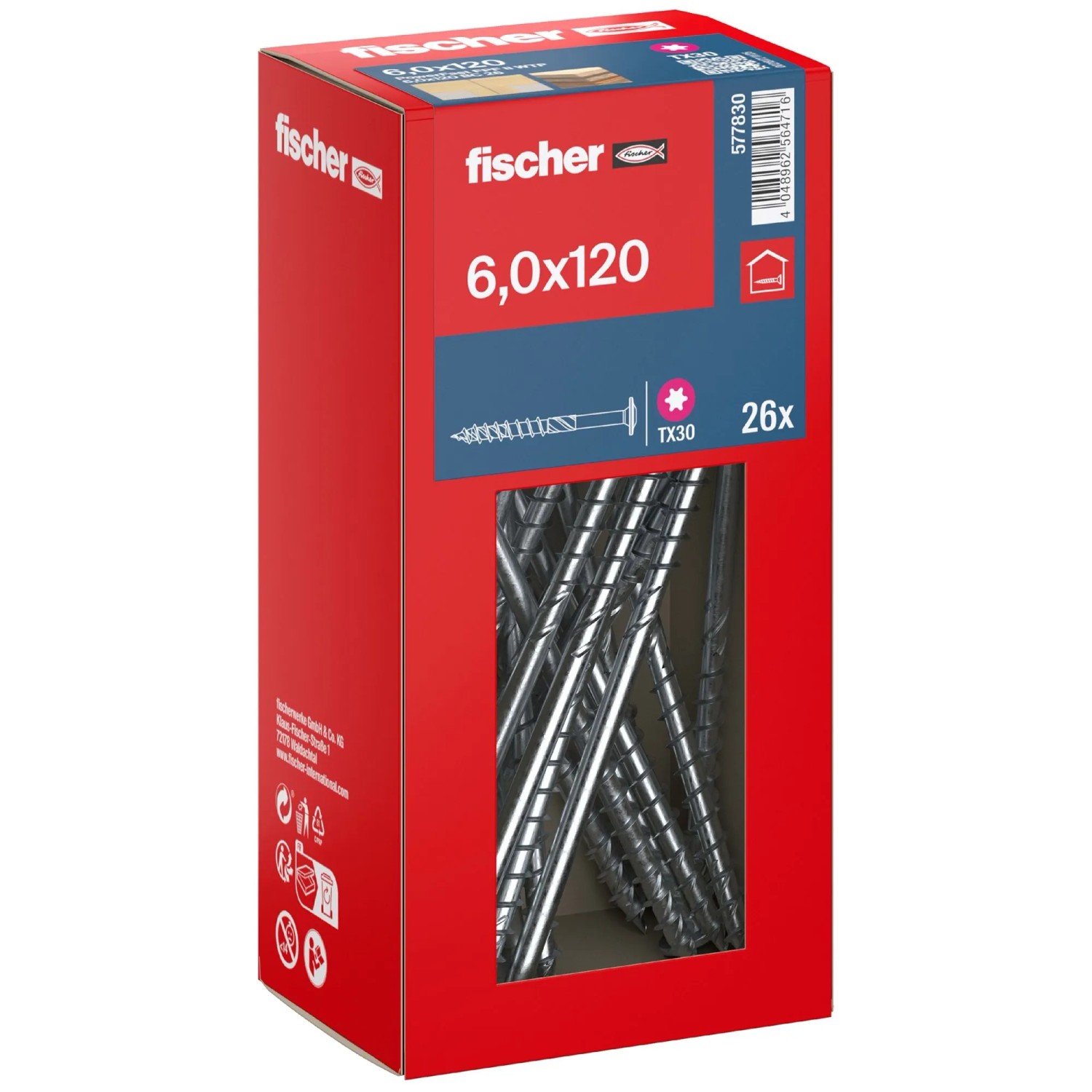 Fischer Schraube PowerFast FPF II WT BC TK TX TG Ø 6 mm x 120 mm 26 Stück