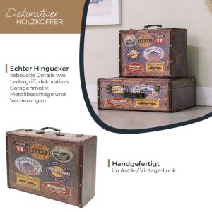 HMF VKO107 Vintage Vintage Koffer Truhe Holzkiste Holz 44 x 32 x 16 cm Deko Garage