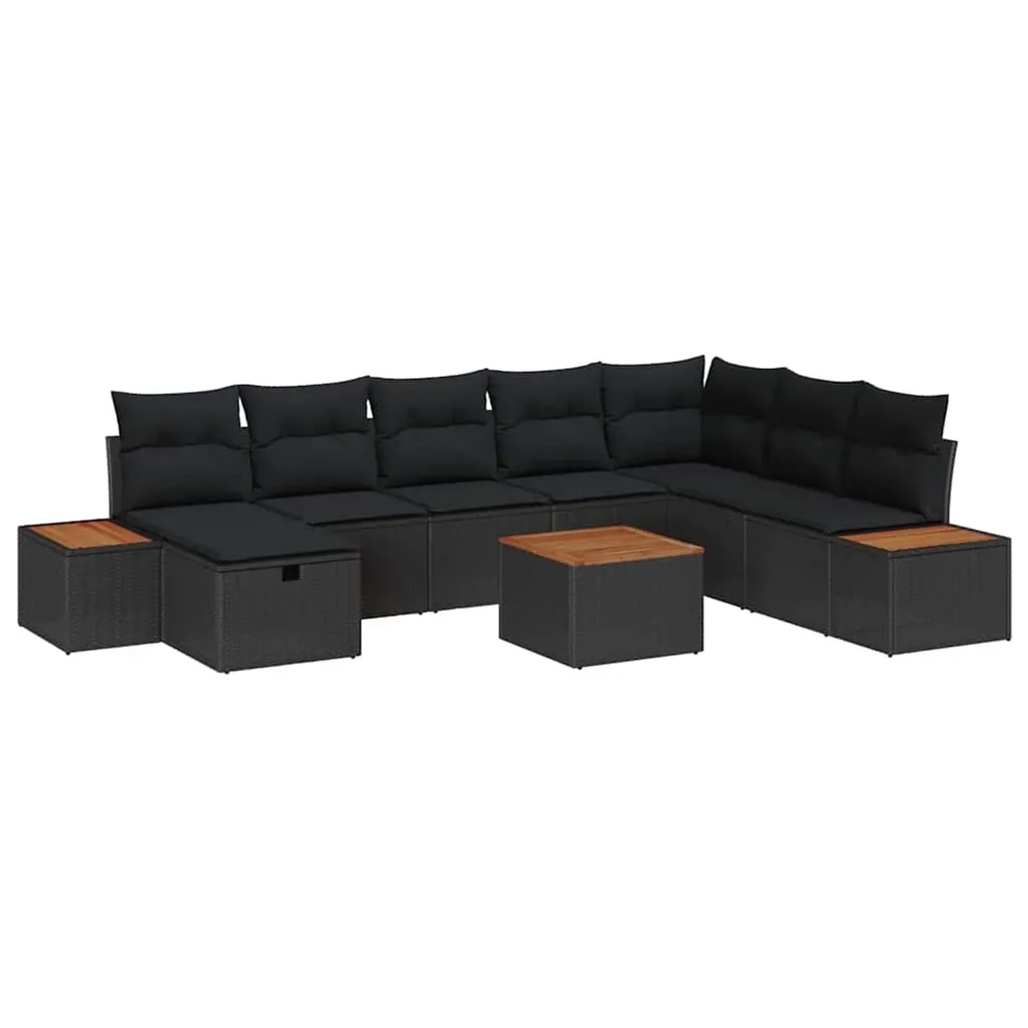 vidaXL 9-Teiliges Garten-Sofaset mit Kissen in Schwarz aus Poly Rattan 3359660