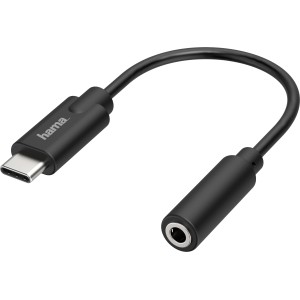 Schwarzer Hama Audio-Adapter: USB-C auf 3,5-mm-Klinke für Audio-Zubehör.