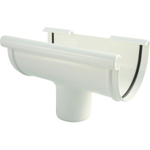 Weißer Marley Dachrinnenstutzen RG 125/75 aus Kunststoff zur Regenwasserableitung.