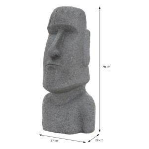 Graue Moai Figur Rapa Nui Kopf, 78cm hoch, aus Steinguss Kunstharz für Garten & Deko.