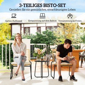 Furnicato 3-teiliges Gartenmöbel-set 2 Rattan-stühle 1 Tisch Mit Metallplatte Sitzkissen Bistro-set Beige & Braun