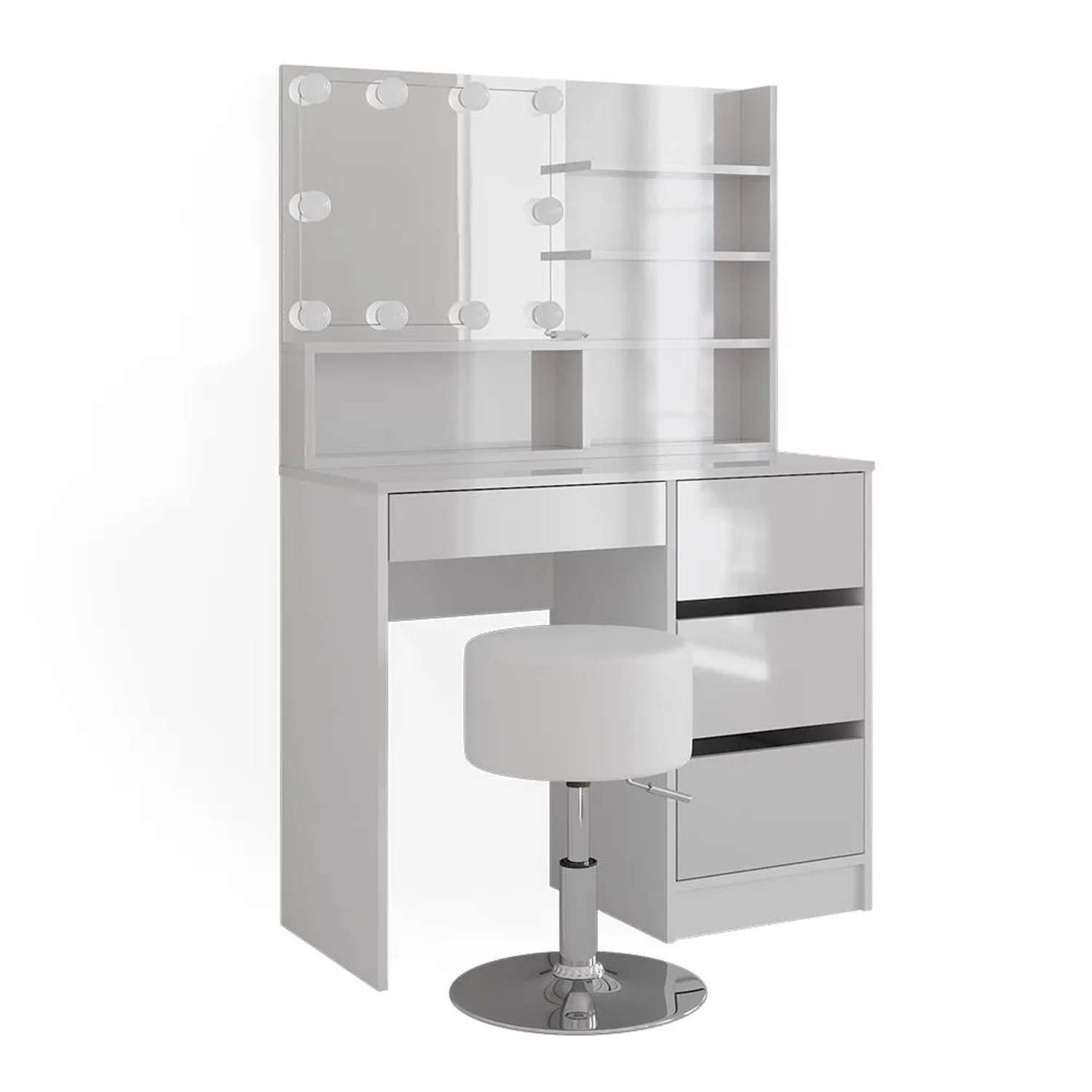 Vicco Schminktisch Sherry Weiß 90 x 140 mit Spiegelregal und LED-Lichterkette