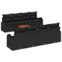 Schwarzes 9-teiliges Garten-Sofa-Set aus Polyrattan mit Akazienholztisch für den Außenbereich.