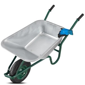 Juskys Schubkarre Garden 100L Silber mit Handschuhen, Gartenhandgerät.