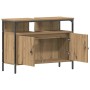vidaXL Waschbeckenschrank Artisan-Eiche, Holzwerkstoff, schwarzer Stahlrahmen, 2 offene Türen, Aussparung oben.