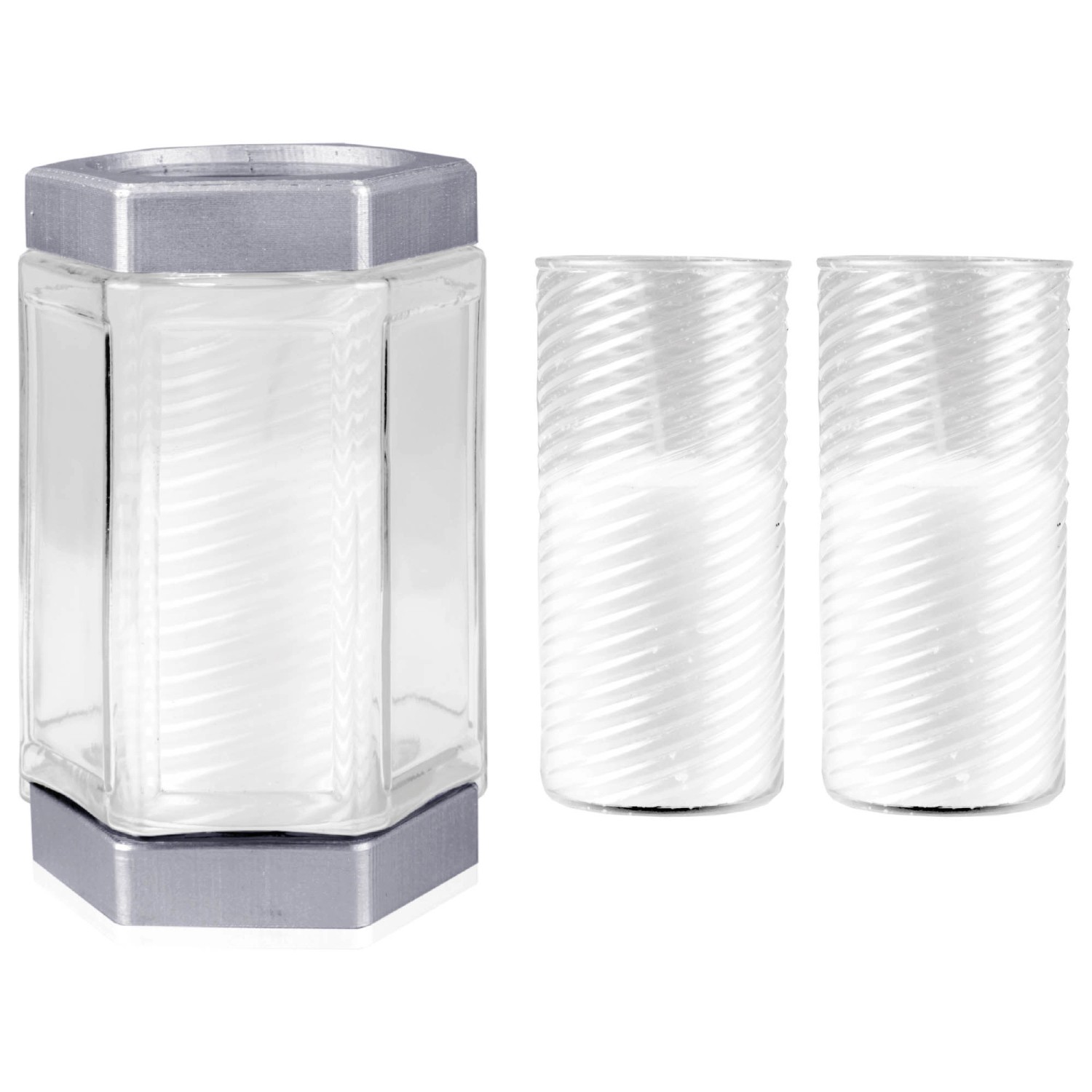 HS Candle Windlicht Aus Glas Silber 3 Kerzen günstig online kaufen