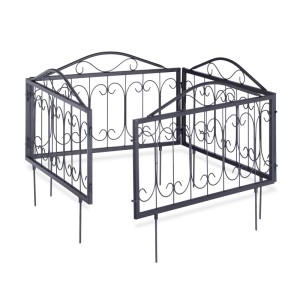 Relaxdays Beetzaun 4er Set Metall Schwarz mit Erdspießen 225 cm