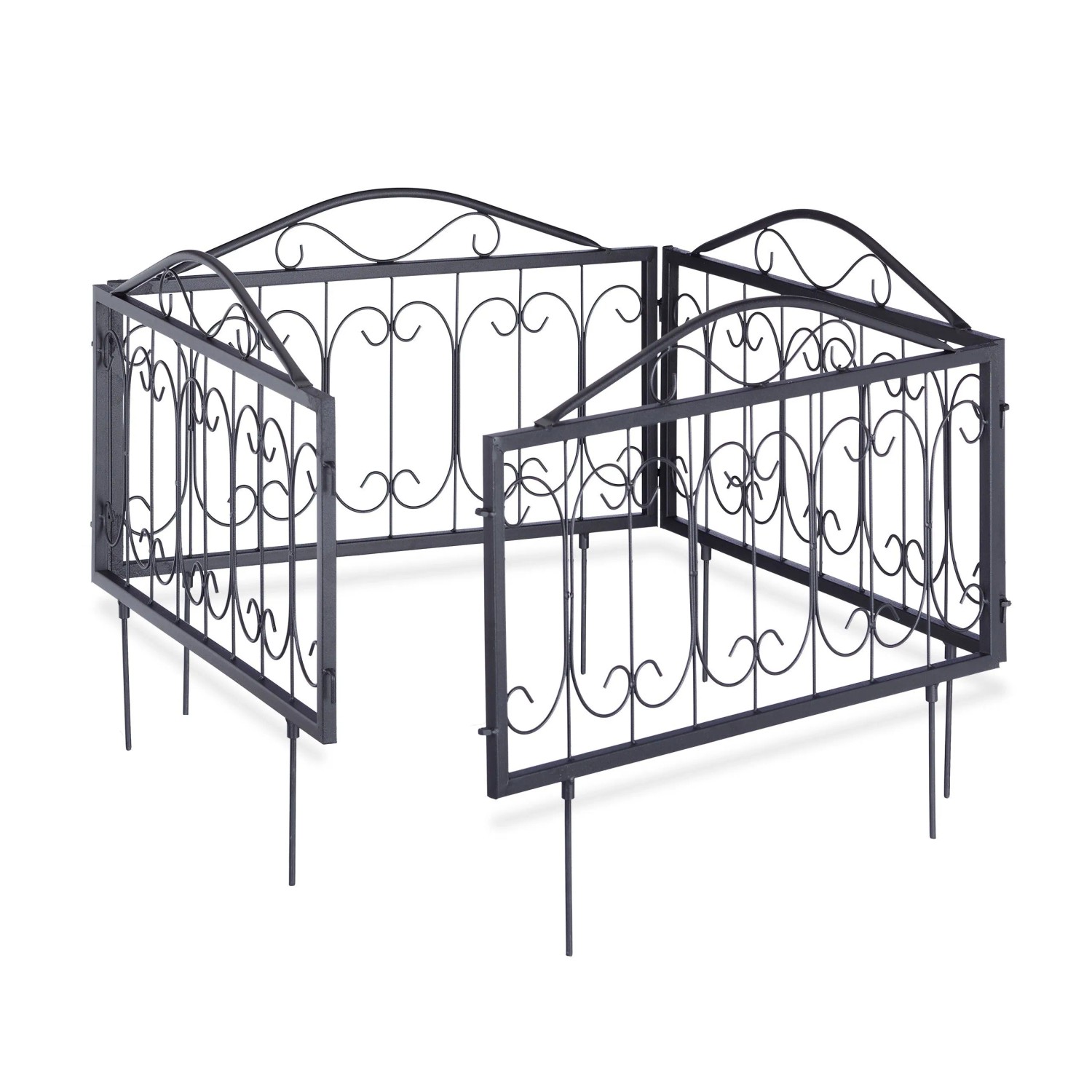 Relaxdays Beetzaun 4er Set Metall Schwarz mit Erdspießen 225 cm